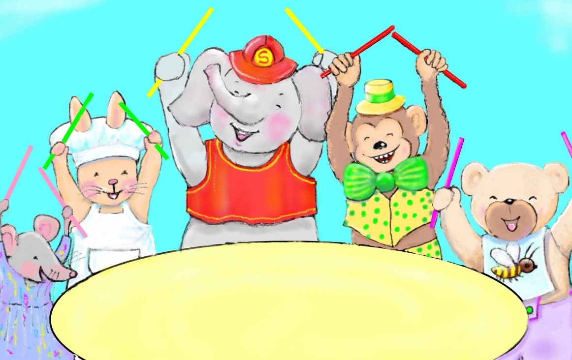 De dieren tikken op de tafel. Illustratie © Tineke Vlaming 2018