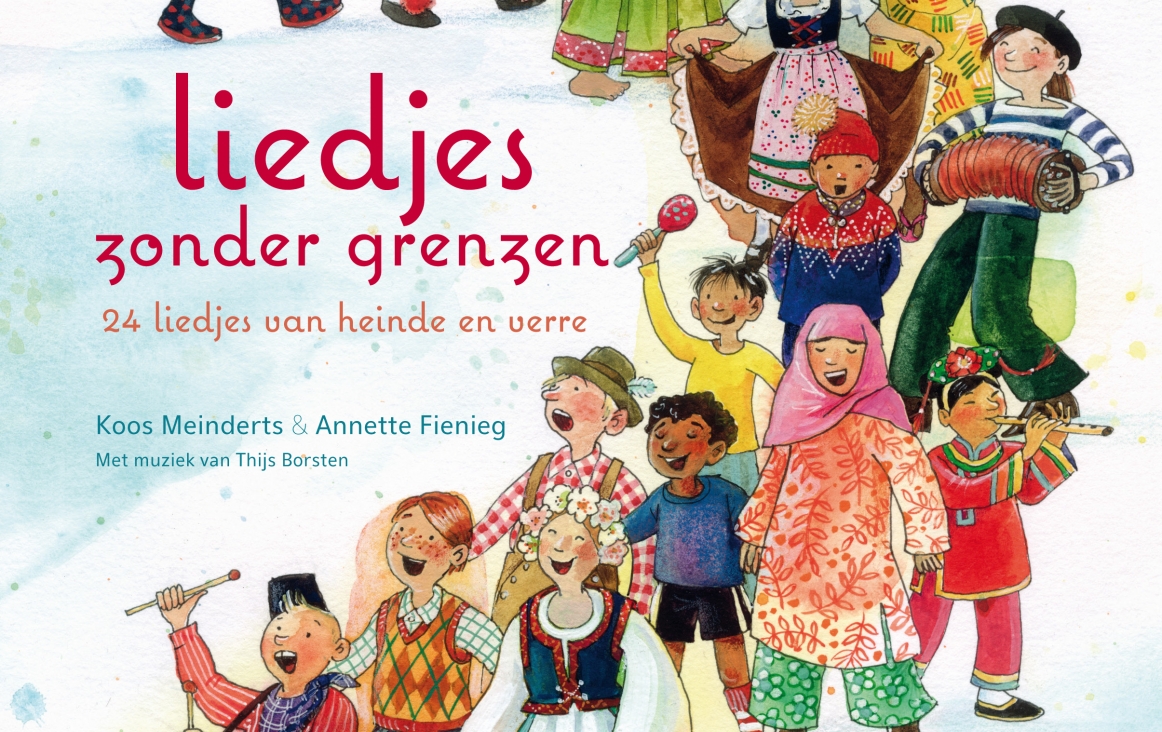 Cover (fragment) van het boek 'Liedjes zonder grenzen', Koos Meinderts, Annette Fienig en Thijs Borsten