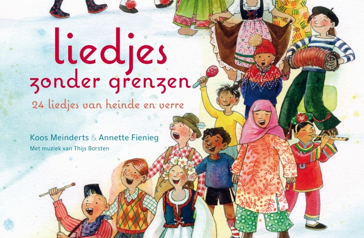 Cover (fragment) van het boek 'Liedjes zonder grenzen', Koos Meinderts, Annette Fienig en Thijs Borsten