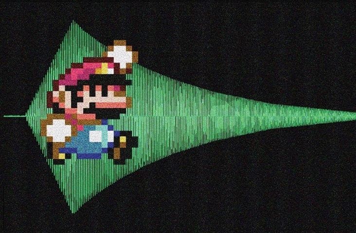 Pixel Mario. Mario is een populair game-figuurtje.