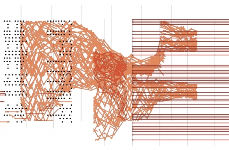 Grafische partituur Xenakis. Pierre Carré