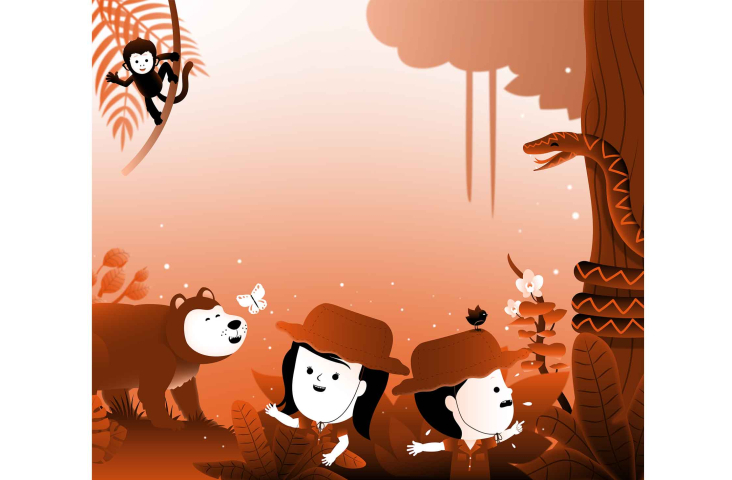 In de jungle vind je dieren. Illustratie Emerson Paulus.