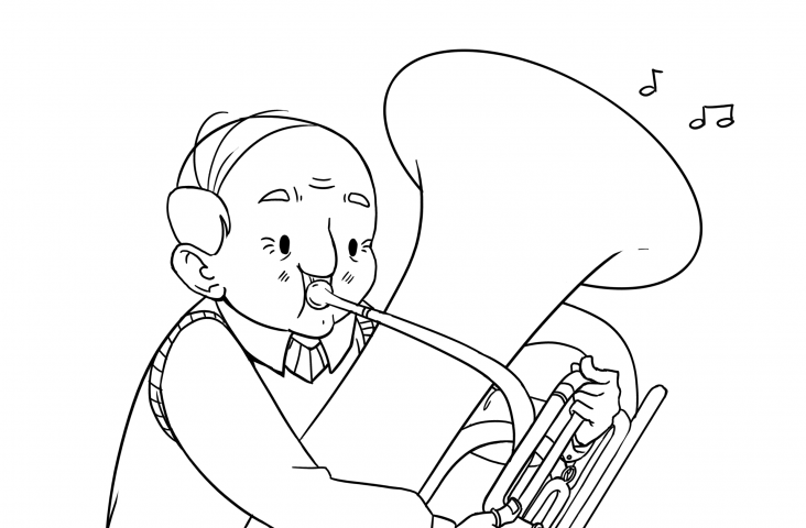 Opa met tuba Illustratie: Iris Groot