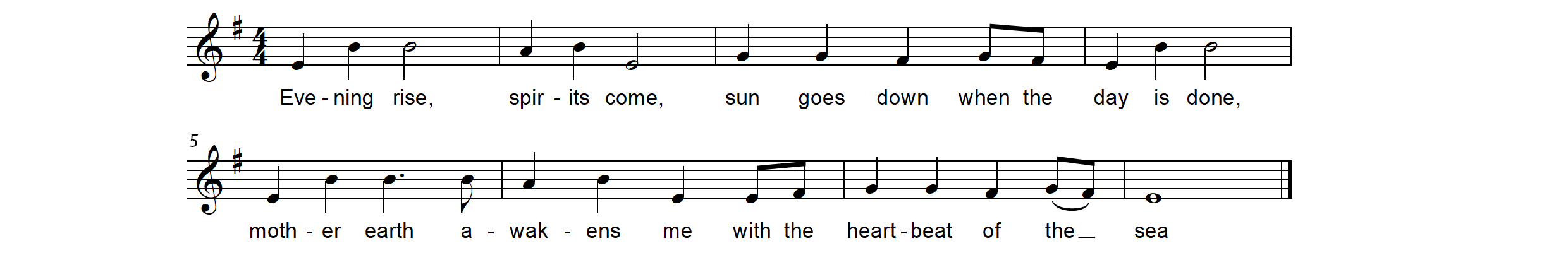 Evening rise. Engelstalige versie van een lied van een inheems Noord-Amerikaans volk, waarschijnlijk de Hopi Evening rise. Engelstalige versie van een lied van een inheems Noord-Amerikaans volk, waarschijnlijk de Hopi