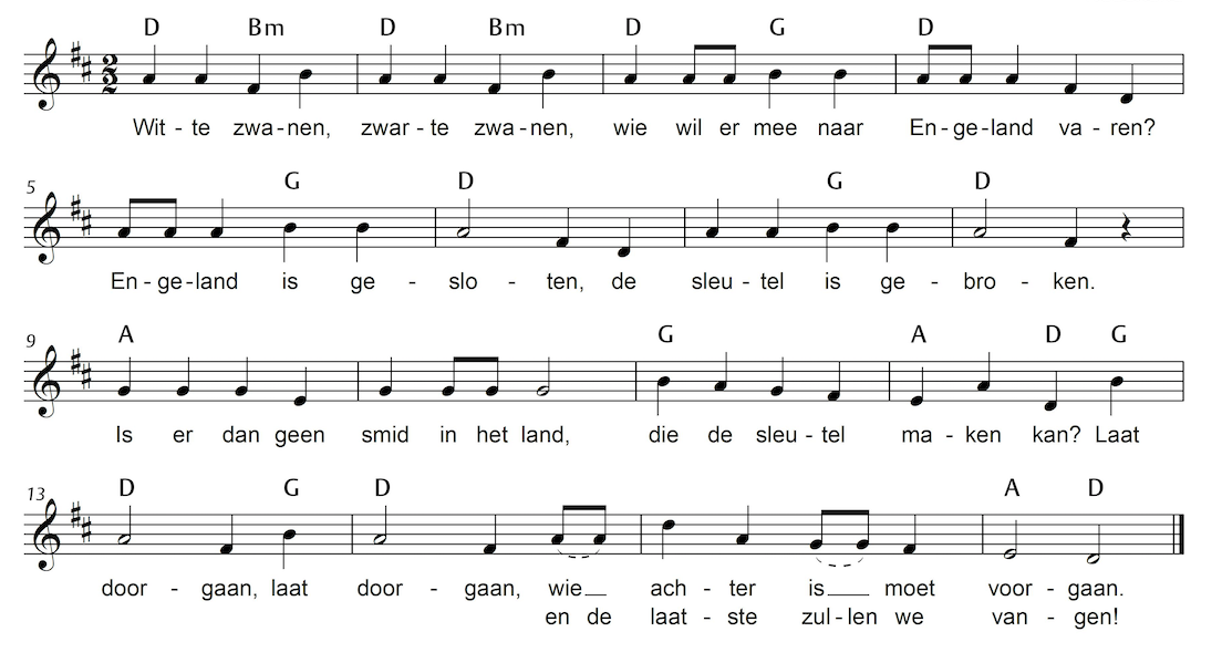 Witte zwanen, zwarte zwanen - kinderlied, in D