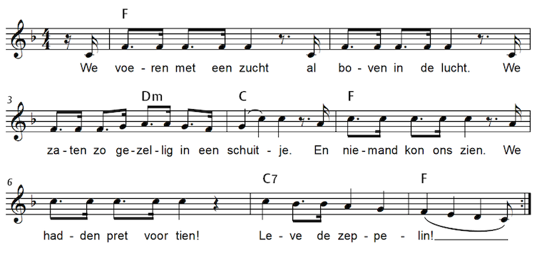 Leve de zeppelin Notenvoorbeeld lied Leve de zeppelin