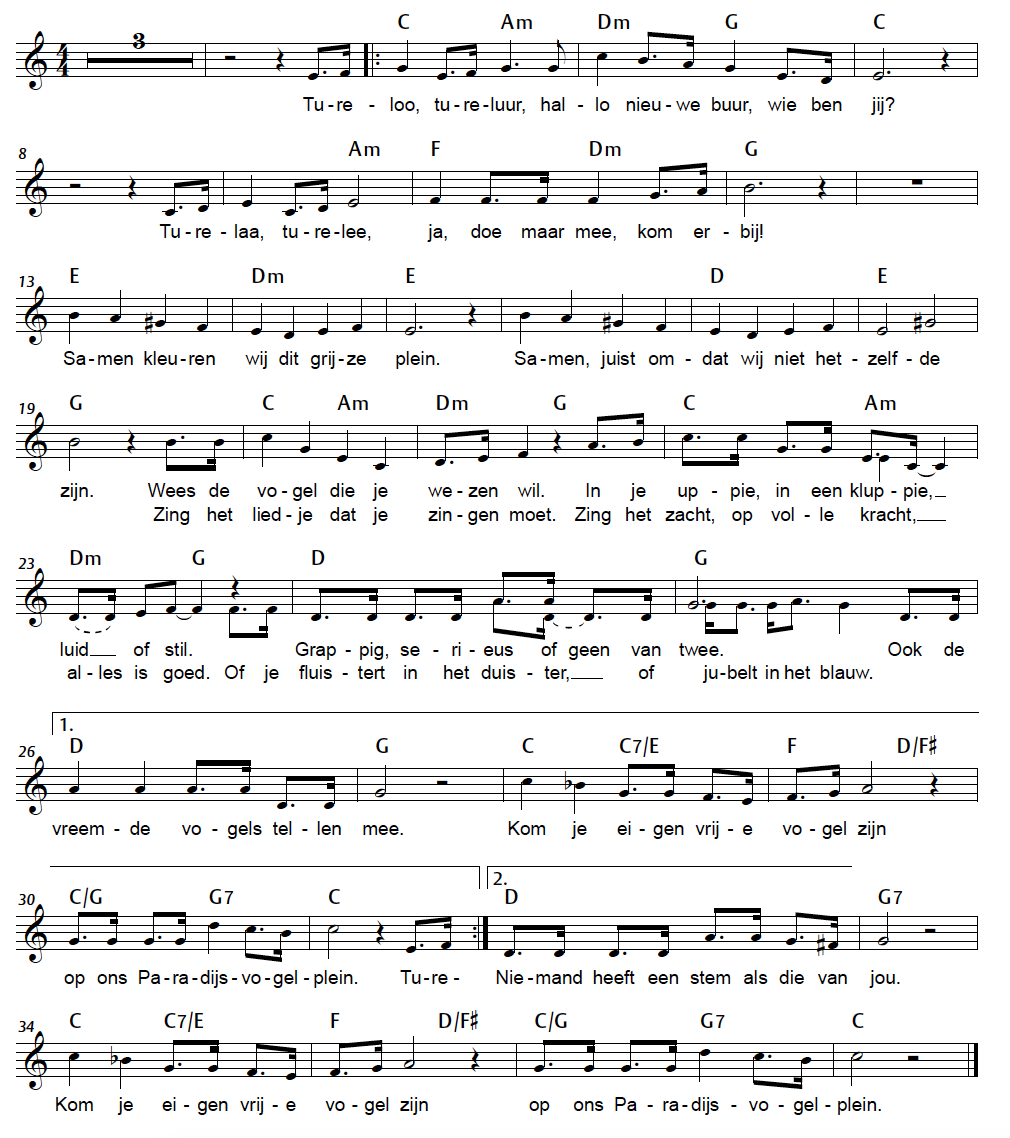 Noten lied Paradijsvogelplein