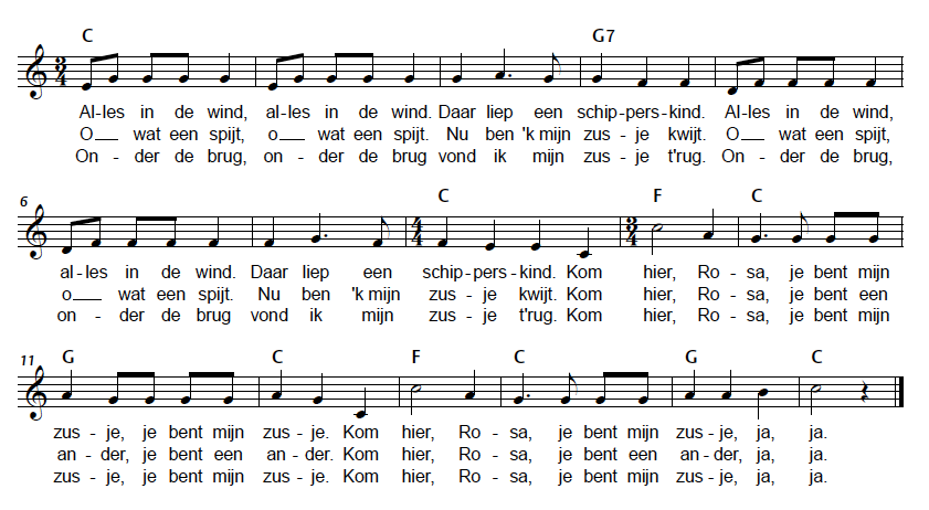 Notenvoorbeeld Nederlands erfgoedlied Alles in de wind