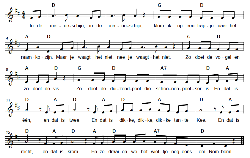 Notenvoorbeeld Nederlands erfgoedlied In de maneschijn