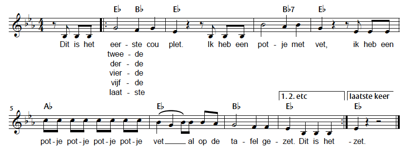 Notenvoorbeeld Nederlands erfgoedlied Potje met vet.