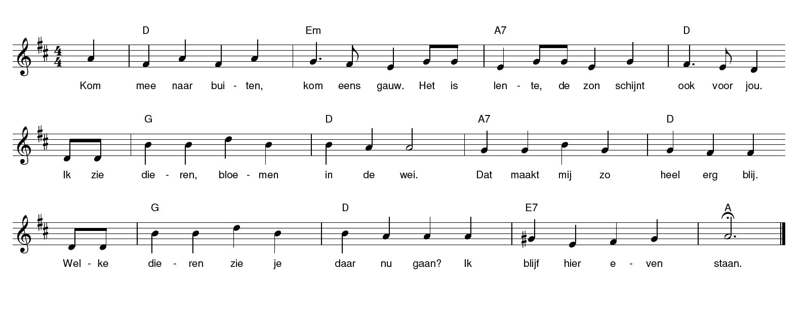 Bladmuziek lentelied Kom mee naar buiten